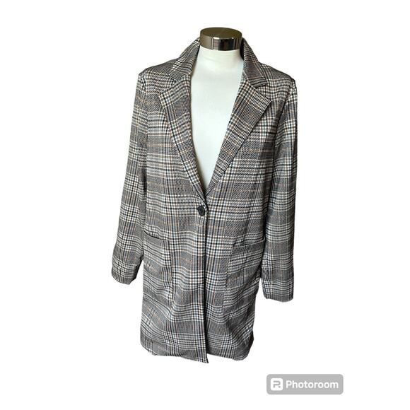 Philosophy Brown Houndstooth Women’s Long Blazer Jacket Size Small Petite - Picture 1 of 9